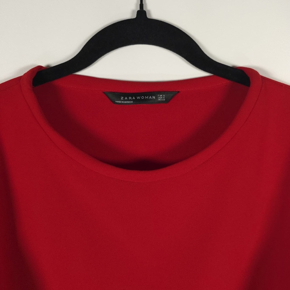 ZARA WOMAN Pleated Flare‎ Ruffle Bell Sleeves Red Blouse Top Size SMALL - Picture 8 of 14